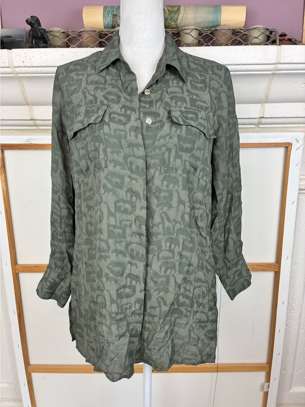WORTH Luxury Button-Up Shirt Animals woven into fabric pattern